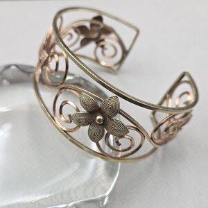 Vintage Krementz Gold Filled Cuff Flower & Vine Bracelet